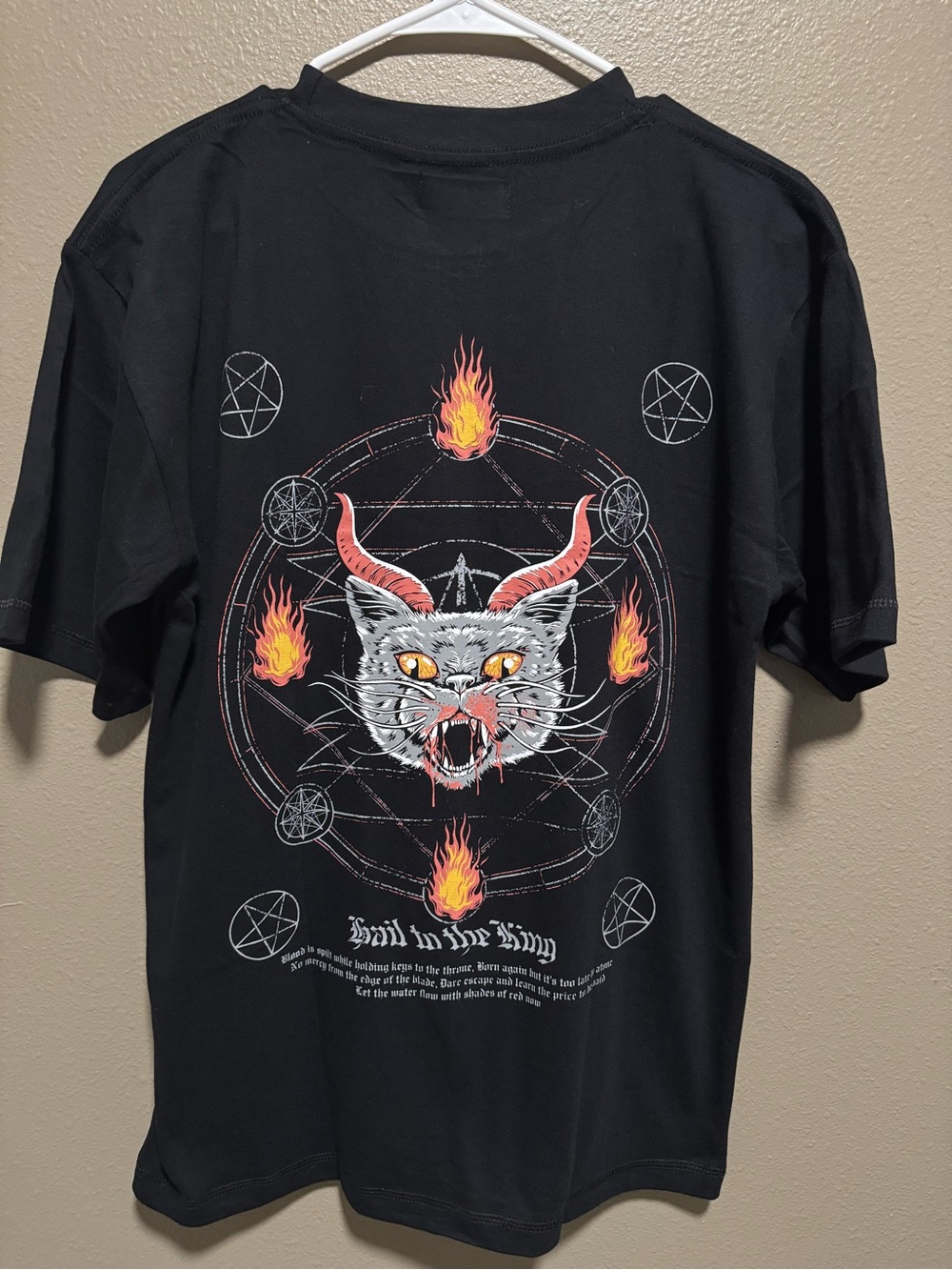 Oversized Black graphic t-shirt featuring a "Satanic Cat Demon” design